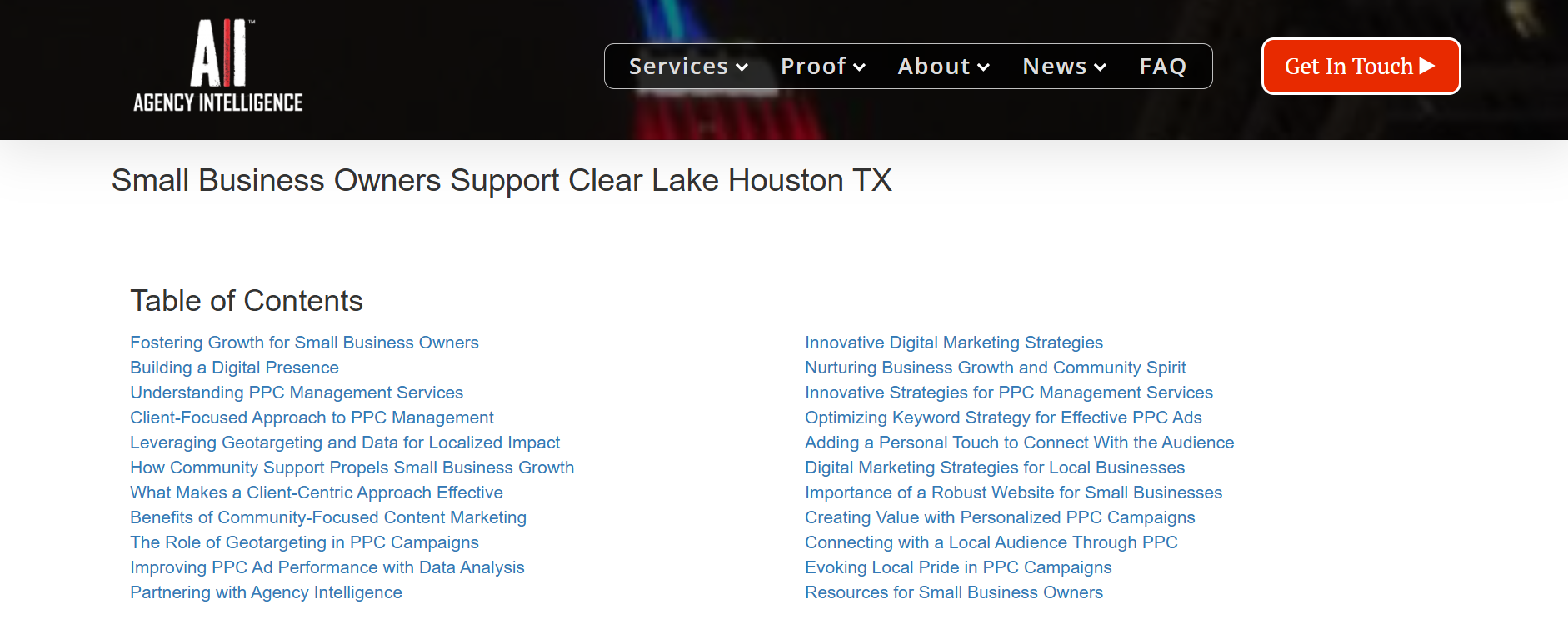 Agency Intelligence (Clear Lake Coverage)